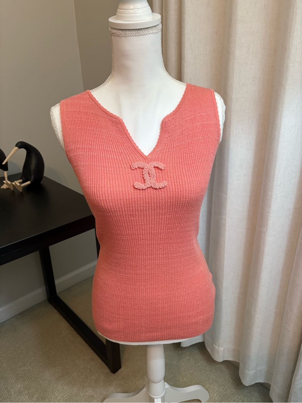 Chanel Coral ‘CC’ Knit Ribbed Tank Top